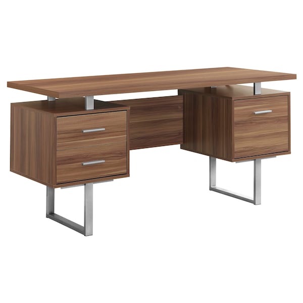 Computer Desk, Home Office, Laptop, Left, Right Set-up, Storage Drawers, 60"L, Work, Metal, Walnut